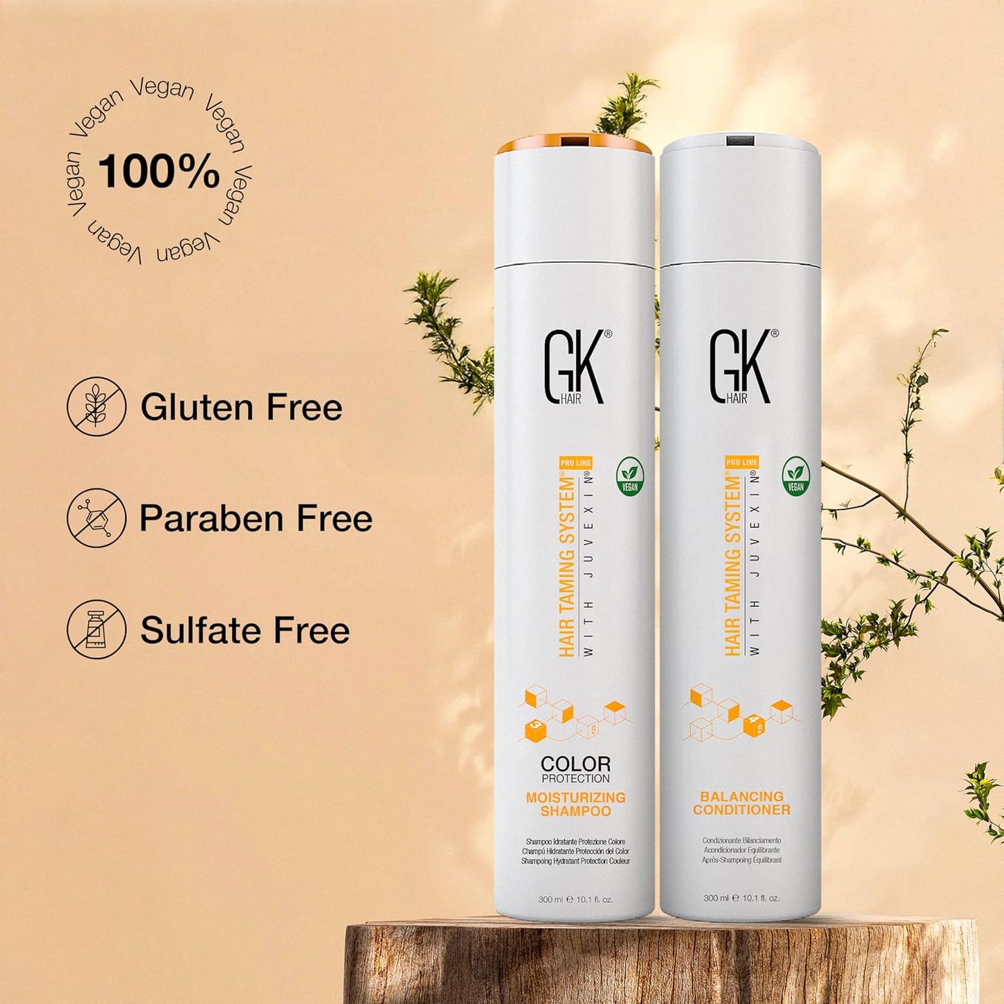 GK HAIR Vegan shampoo & Conditioner set - Organic Shampoo & Conditioner Set For Medium Hair -Made with Keratin, Aloe vera and Jojoba Seed oil- Paraben & Phthalate Free (10 Fl Oz)
