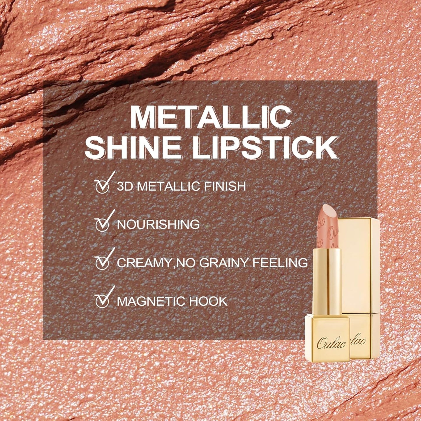 Oulac Matte Nude Lipstick with Glow Metallic Finish - Vegan Lipstick for Women, Creamy Texture, Hydrating Clean Beauty Formula, High-End Magnetic Hook Design, GM14