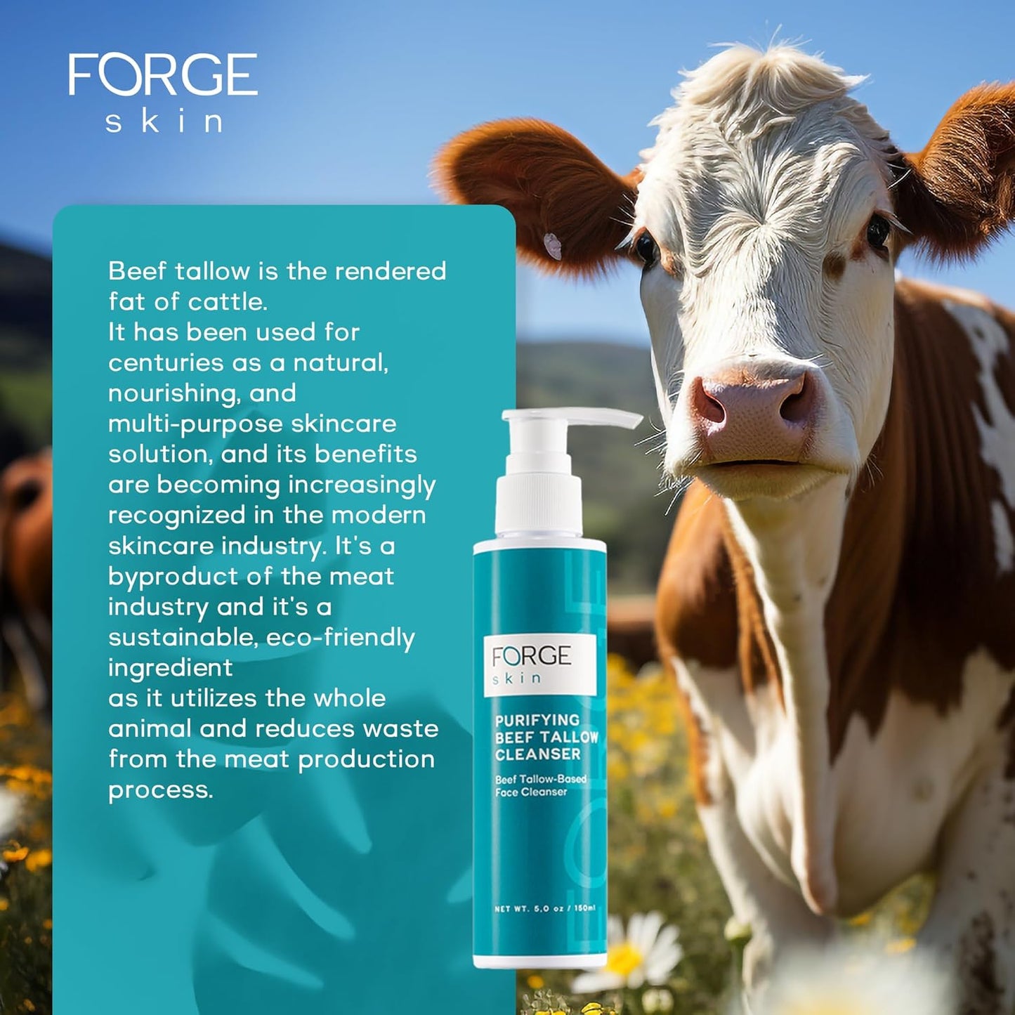 Forge Skin Original Purifying Face Wash Beef Tallow for Skin Care | Grass Fed Beef Tallow Hydrating Facial Cleanser Skincare | Tallow Face Moisturizer Soap| Beef Tallow for Face Exfoliating Face Wash