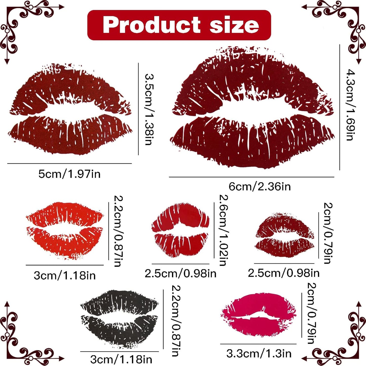 25 Sheets (65Pcs) Red Lips Temporary Tattoo Stickers, Self-adhesive Fake Red Lips Tattoos, Water-proof Face Stickers for Adult Women Girls Face Body Halloween Day Decorations