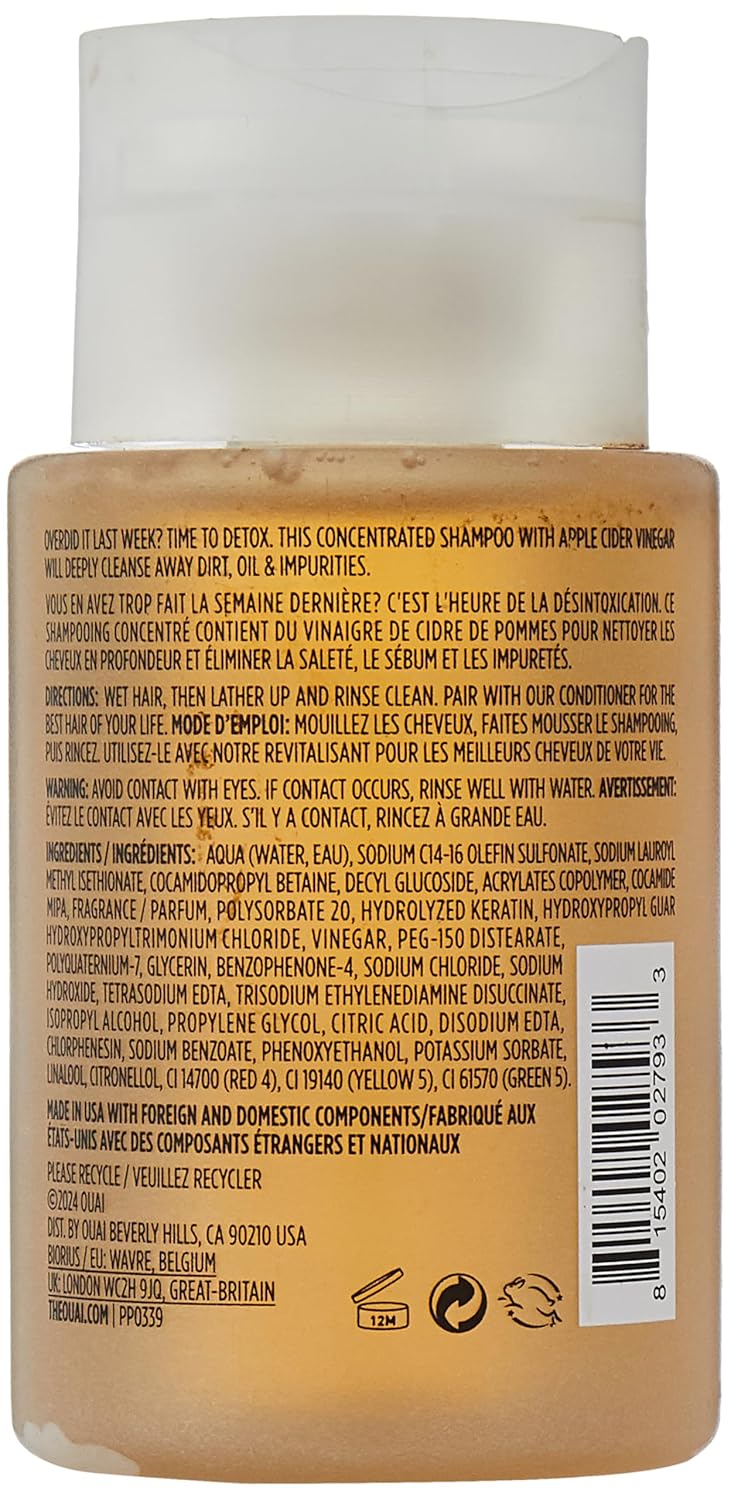 OUAI Detox Shampoo Travel Size - Clarifying Shampoo for Build Up, Dirt, Oil, Product and Hard Water - Apple Cider Vinegar & Keratin for Clean, Refreshed Hair - Sulfate-Free Hair Care (3 oz)