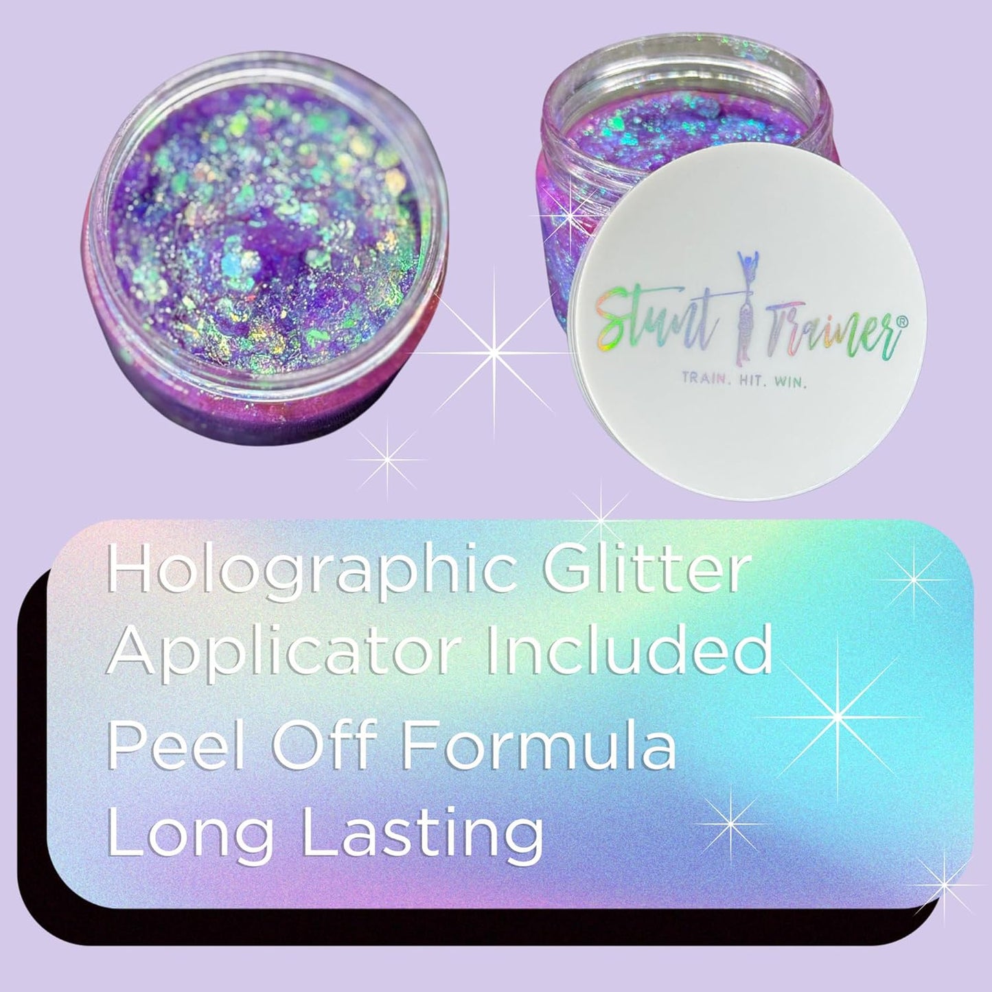 Stunt Trainer Cheer Glitter Face Body Makeup Peel Off Gel Chunky Holographic 15 Colors 1.6oz Vegan Cruelty Free Nontoxic Cheerleader Cheerleading Makeup
