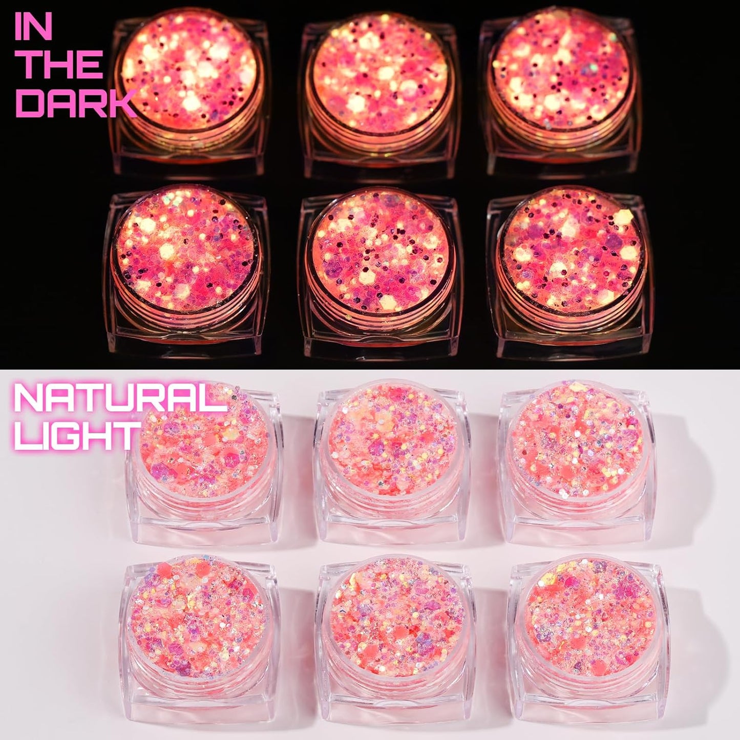 Teenitor Pink Glitter Glow in The Dark Glitter Gel, Pink Face Glitter Gel, Body Glitter Hair Glitter for UV Black Light Glow Party Raves Concerts