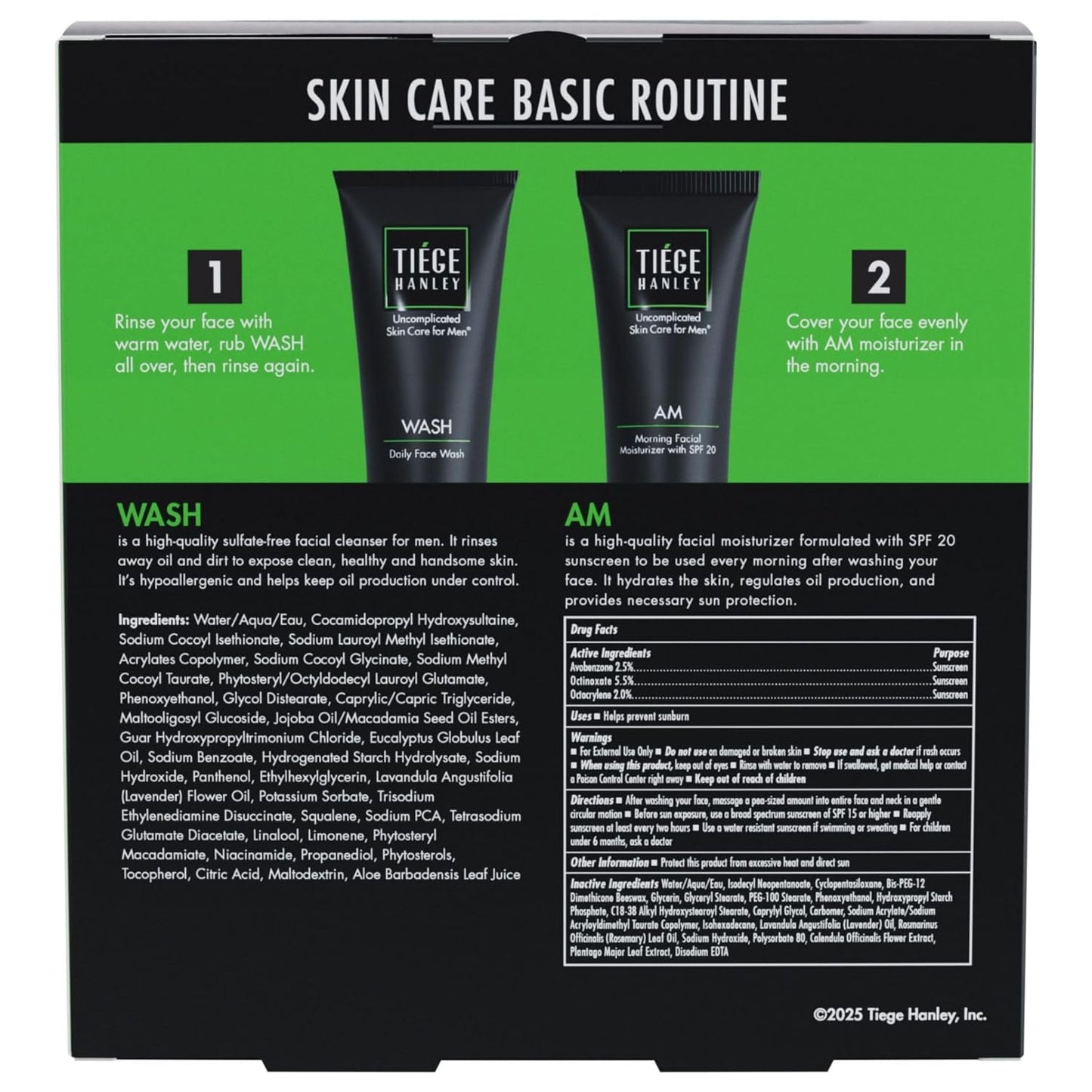 Tiege Hanley Basic Skin Care Set for Men, Hydrating Face Wash & Daily Face Moisturizer With SPF 20 Sunscreen, Basic Facial Kit for Men, Gentle on Sensitive Skin, Men’s Skincare, 2 Piece Kit