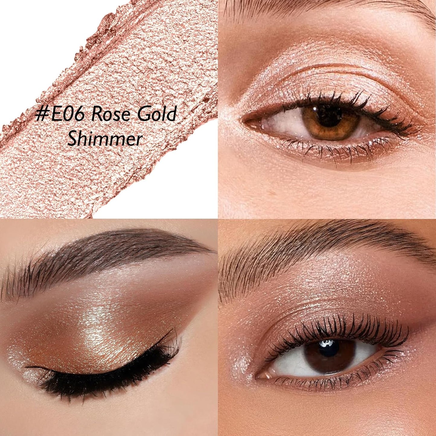 Glitter Eyeshadow Stick - Rose Gold Shimmer Long Lasting Cream Eye Shadow Pencil Crayon Buildable Sparkling Face Highlighter Makeup, Lightweight Waterproof & Smudge Proof for Easy Application