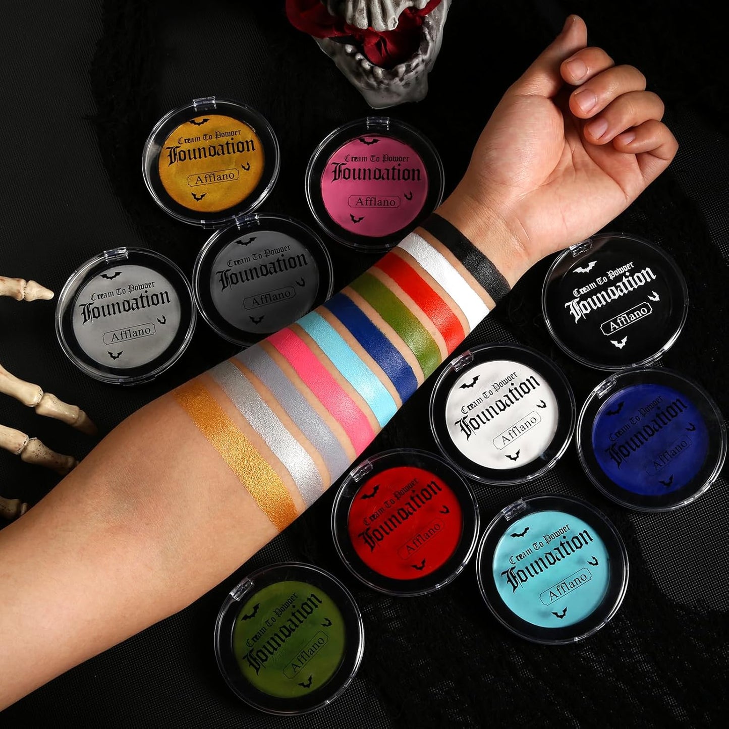 Goth White Cream to Powder Foundation Makeup, Clown White Face Body Paint Concealer for Kids & Adults, Long Lasting Greasepaint for Halloween Makeup Cosplay Joker Vampire Ghost SFX Theater Film Stage