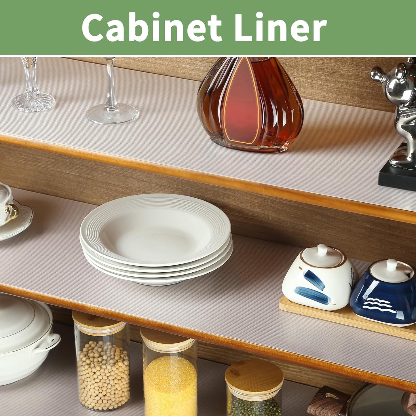 Shelf Liners 32 inch x 20 ft Shelf Liners for Kitchen cabinets nonstick Shelf Lining Drawer Mats EVA Protector for Cupboard (Clear Ribbed,32 inch x 20 ft)