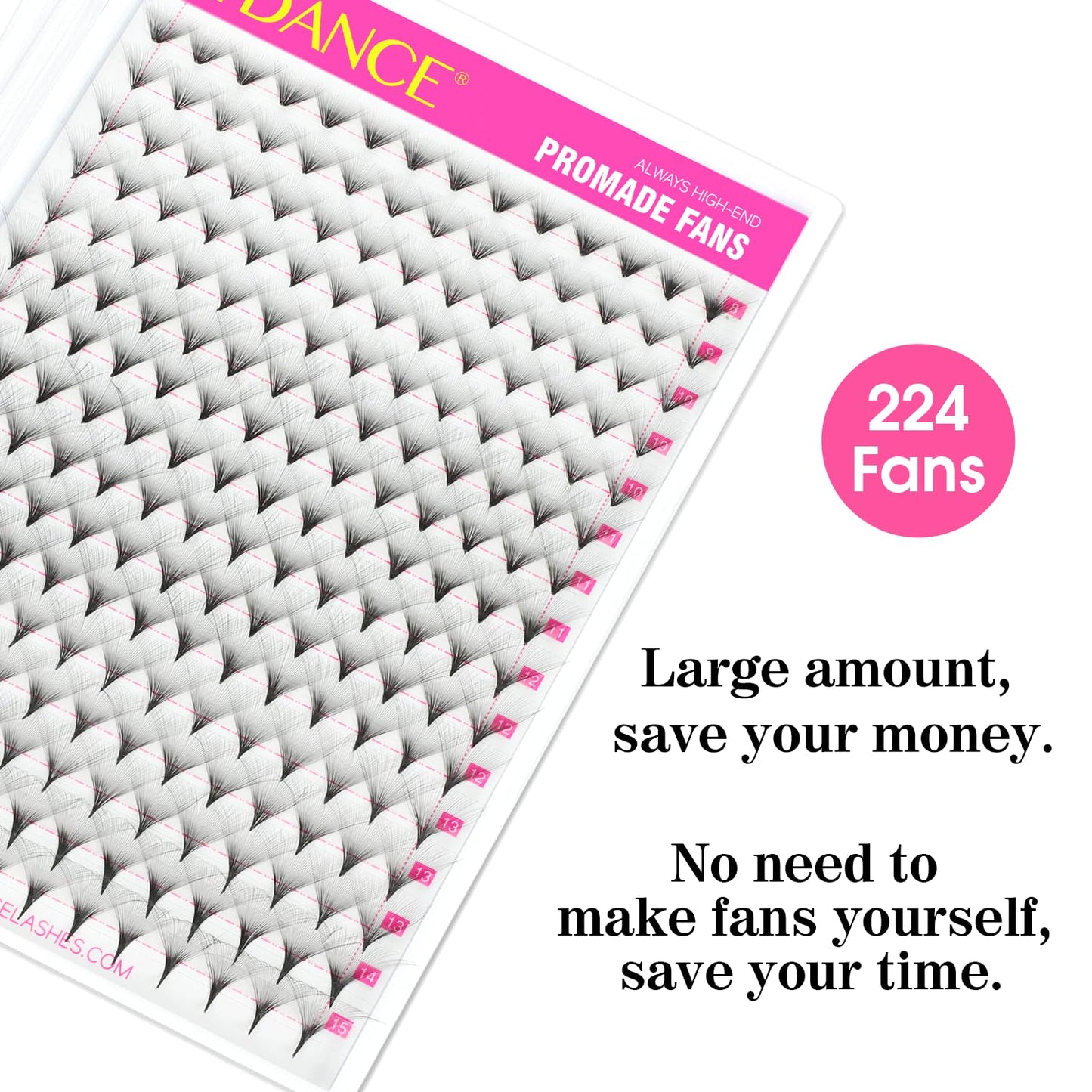 TDANCE Premade Fans Eyelash Extensions 224 Fans Pre Made Fans Lash Extensions Middle Stem Heat Bonded Premade Lash Fans Volume Lash Extensions(224-40D-0.03-D-8-15mm)