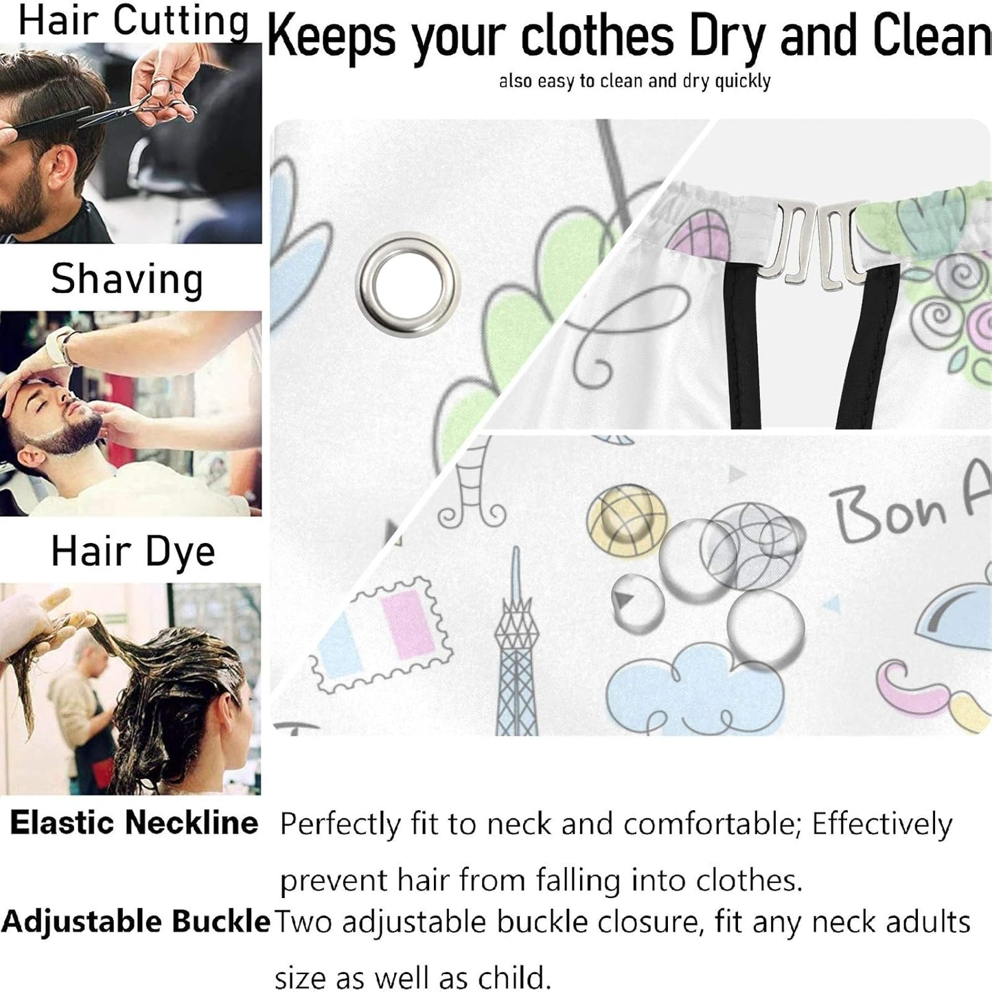 visesunny Barber Cape Paris French Symbols Polyester Hair Cutting Salon Cape Apron Anti-Static Haircut Water-Resistant Shaving Cloth Beard Shaving Bib Hairdressing Cape