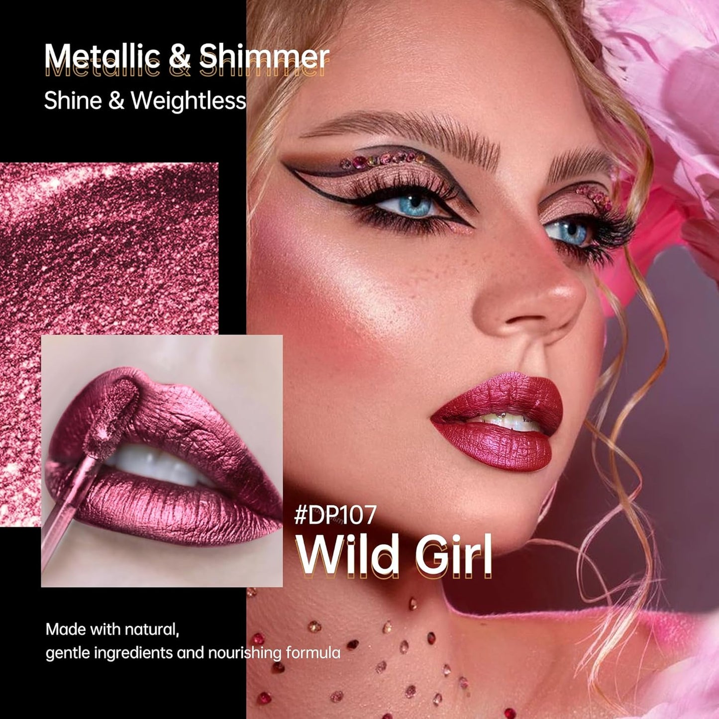 3Pc Lipsticks Set for Women Metallic Lipstick Long Lasting Dark Red Burgundy Pink Lip Gloss, Metal Shine Lightweight Hydrating Full Coverage Lip Color, DP104/107/108