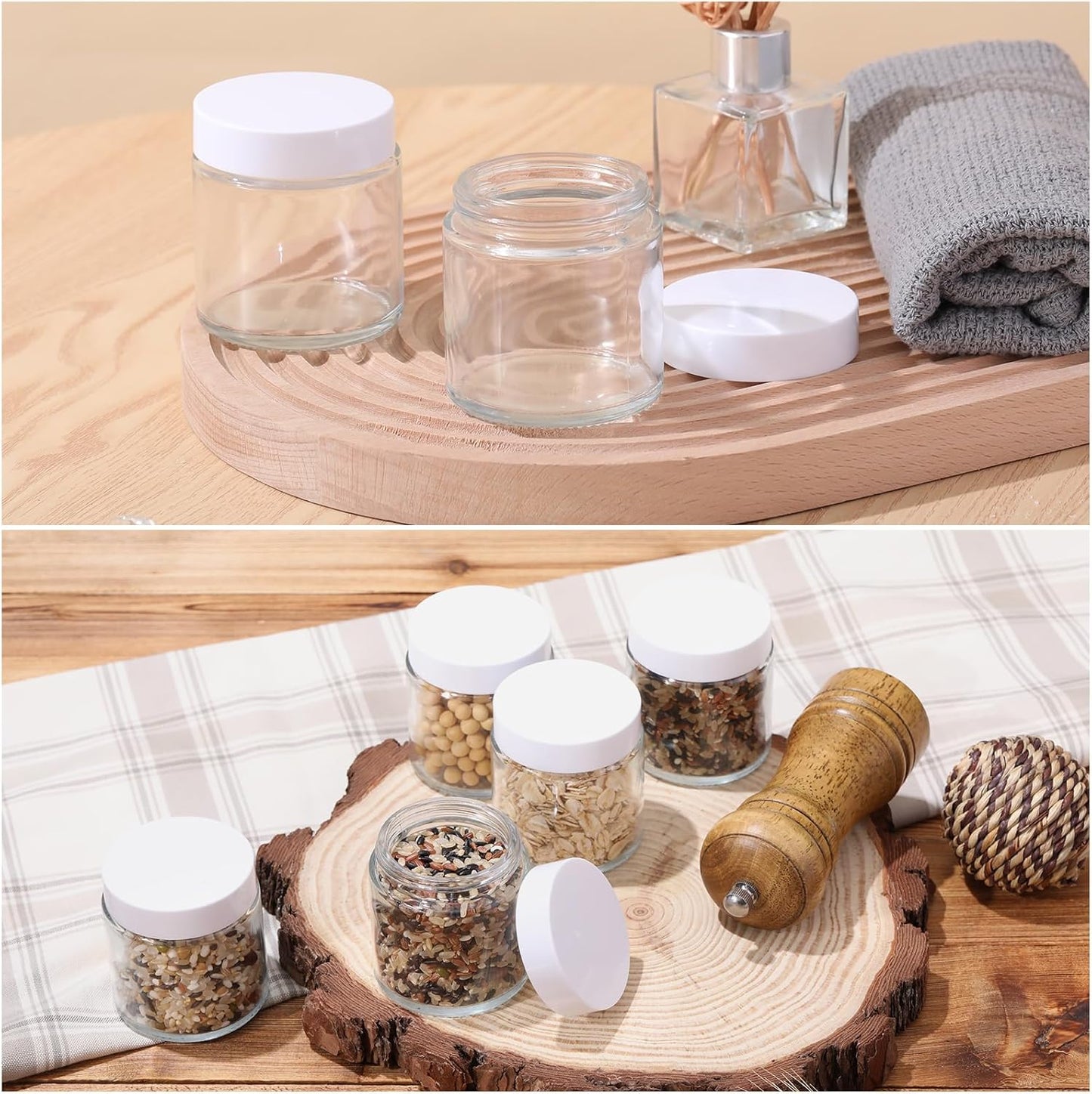 Norme 24 Pcs 4 oz Glass Jars with Lids Leakproof Round Airtight Empty Cosmetic Jars with Inner Liners Lid for Storing Lotions Powder Ointments Candle Making Tins (White,Clear)