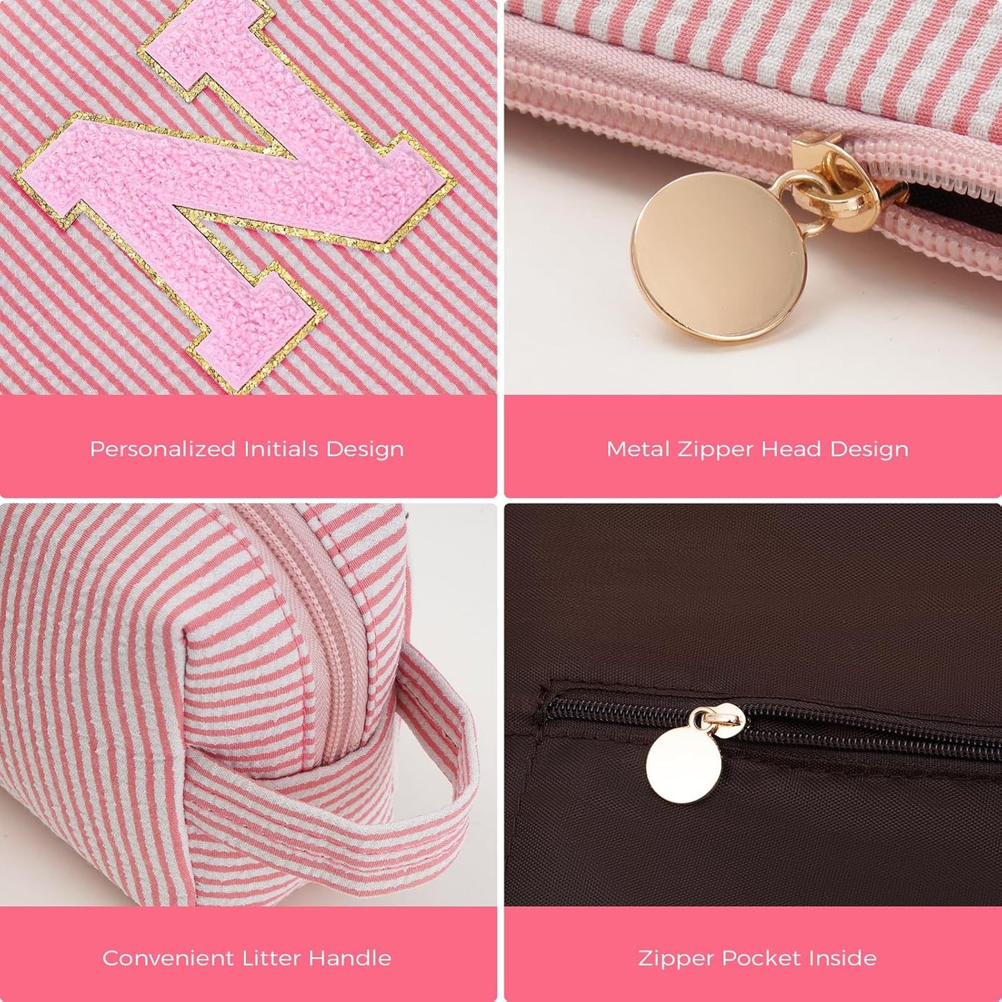 Personalized Makeup Bag for Women Girls - Fashion Cosmetic Bag Trendy Travel Toiletry Bag with Initials Letter - Teen Gifts - Peach,N