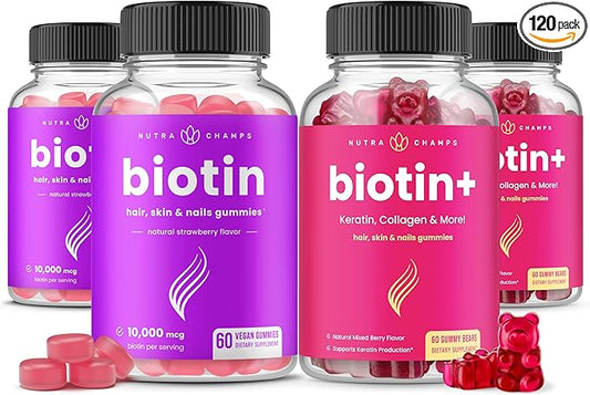 NutraChamps Biotin & Biotin+. The Complete Duo for Hair, Skin and Nails. Biotin, Collagen, Keratin & More