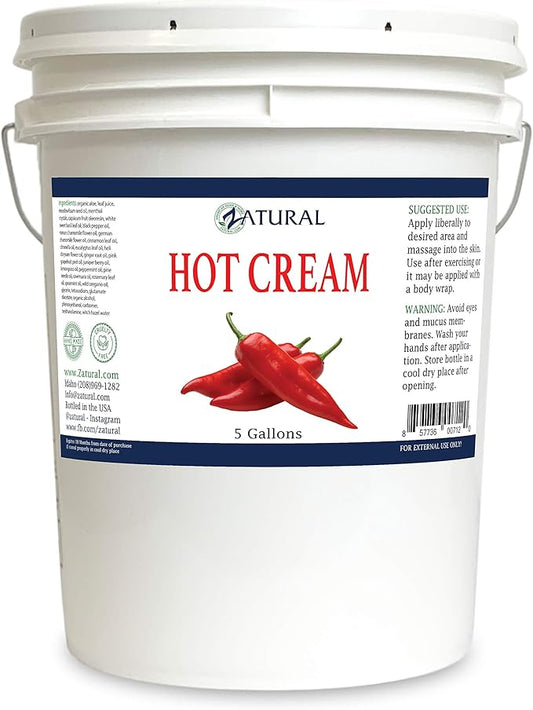 Zatural Organic Hot Cream 5 Gallon Bulk Size, Heating and Cooling Massage Cream (5 Gallon)