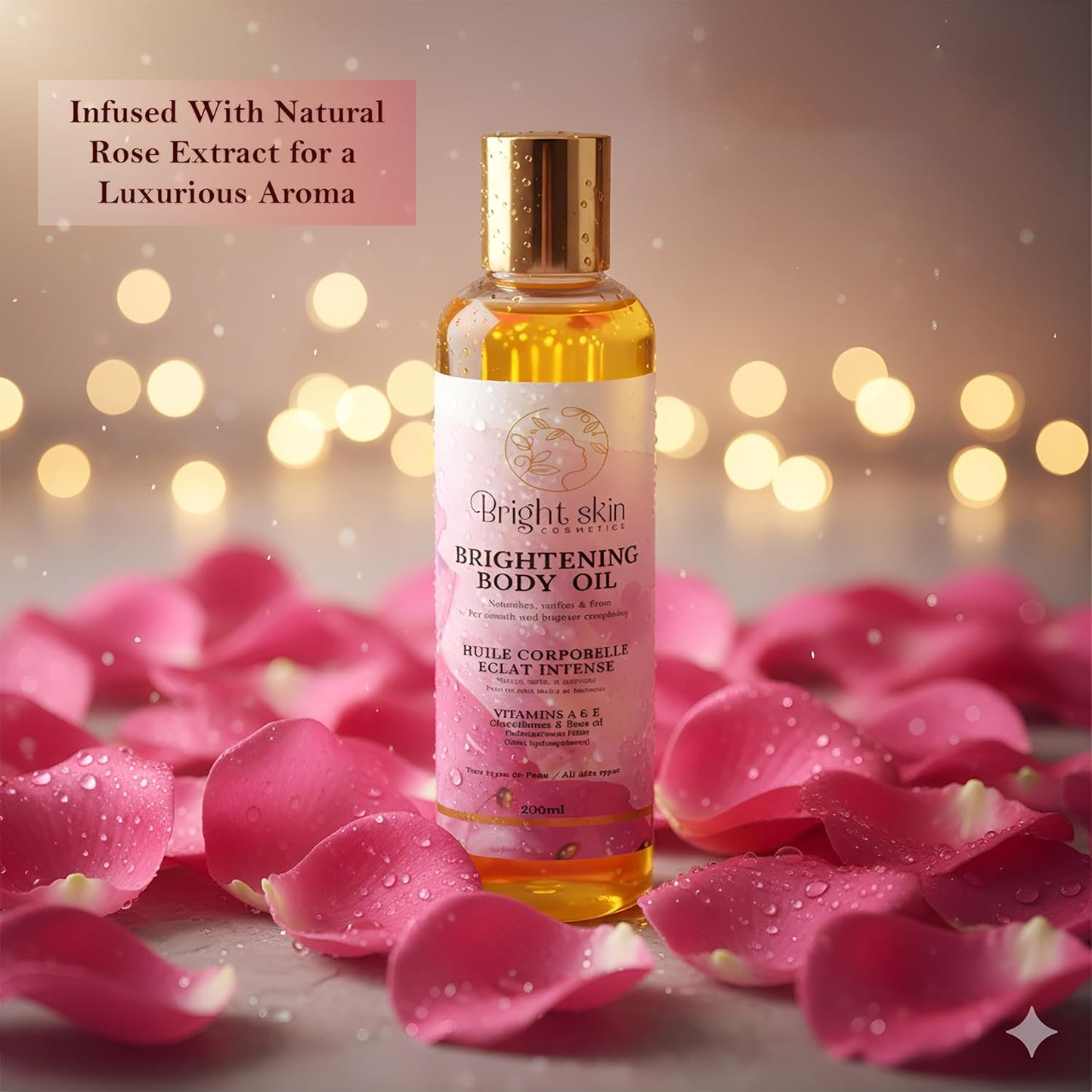 Best Brightening Body Oil (6.5 oz) - Glutathione, Arbutin, Rosehip Oil, Rose Extract for Uneven Skin Tone, Dark Spots, Scars, Anti-aging, Anti-wrinkle, Sunscreen, Scar Healing