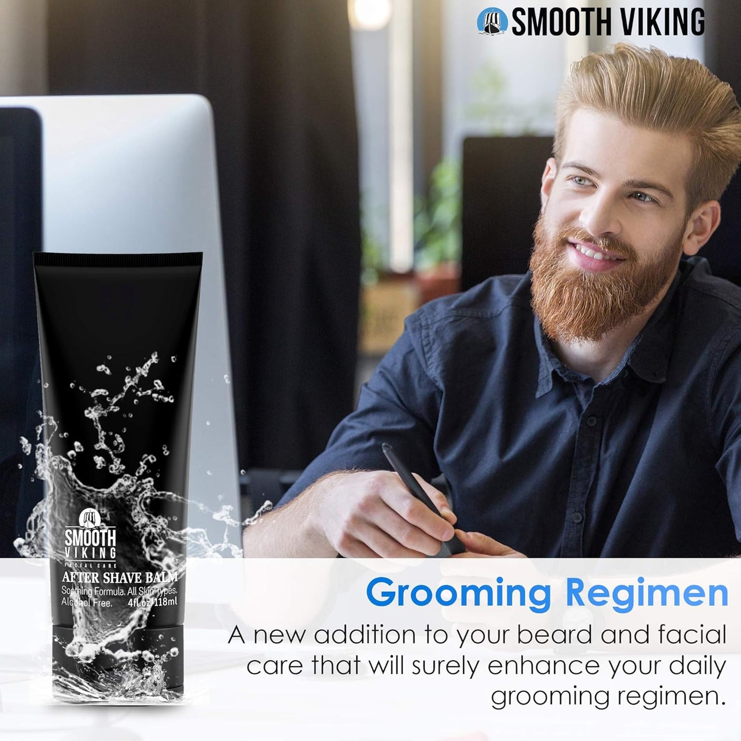 Smooth Viking Beard Care After Shave Balm For Men, Alcohol Free Mave Balm with Spiced Black Pepper Scents, Aftershave For Men, Soothing, Moisturizing - After Shave Lotion For Men Sensitive Skin (4 Oz)