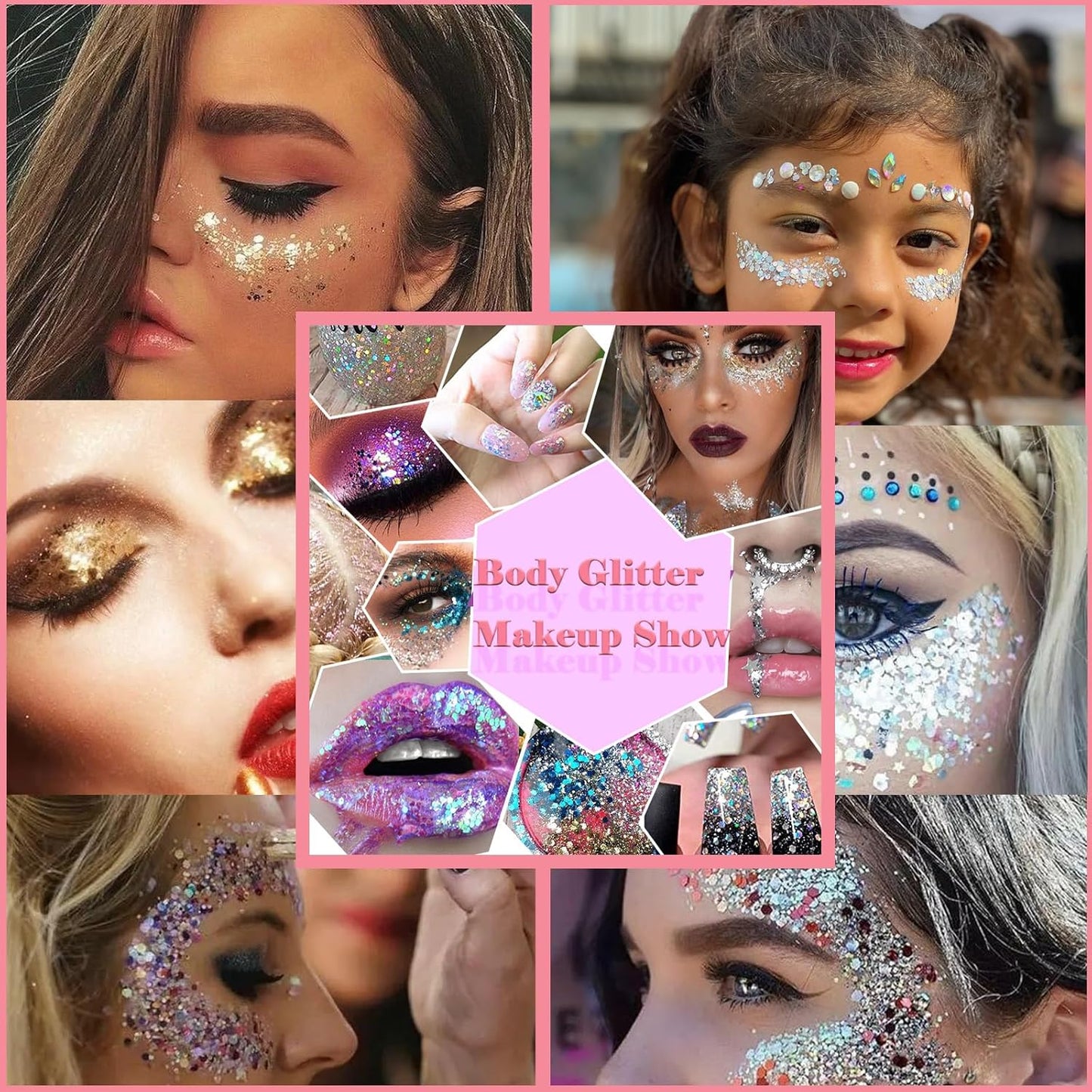 Body Glitter Face Glitter Gel: Singer Concerts Disco Festival Rave Accessories Face Glitter Makeup 150ml Chunky Sequins Mermaid Face Body Hair Glitter Gel (2 Pink)