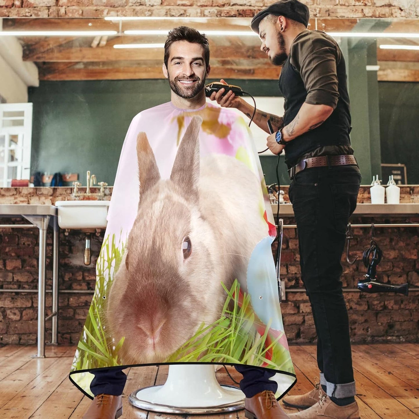 visesunny Barber Cape Funny Rabbit Easter Polyester Hair Cutting Salon Cape Apron Anti-Static Haircut Water-Resistant Shaving Cloth Beard Shaving Bib Hairdressing Cape