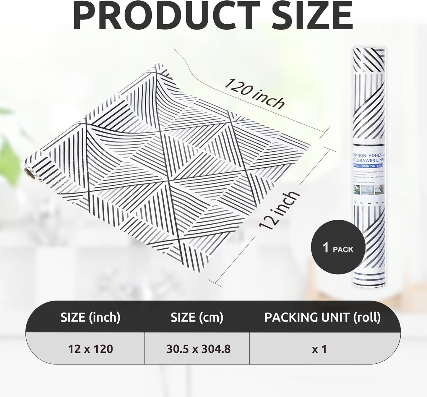 RAY STAR 12X120 Inch Shelf Liner for Kitchen Cabinets, Non-Adhesive Cabinet Liner Washable, PVC Drawer Liner for Dresser Non-Slip Bathroom (Classic Black)(1 Roll)