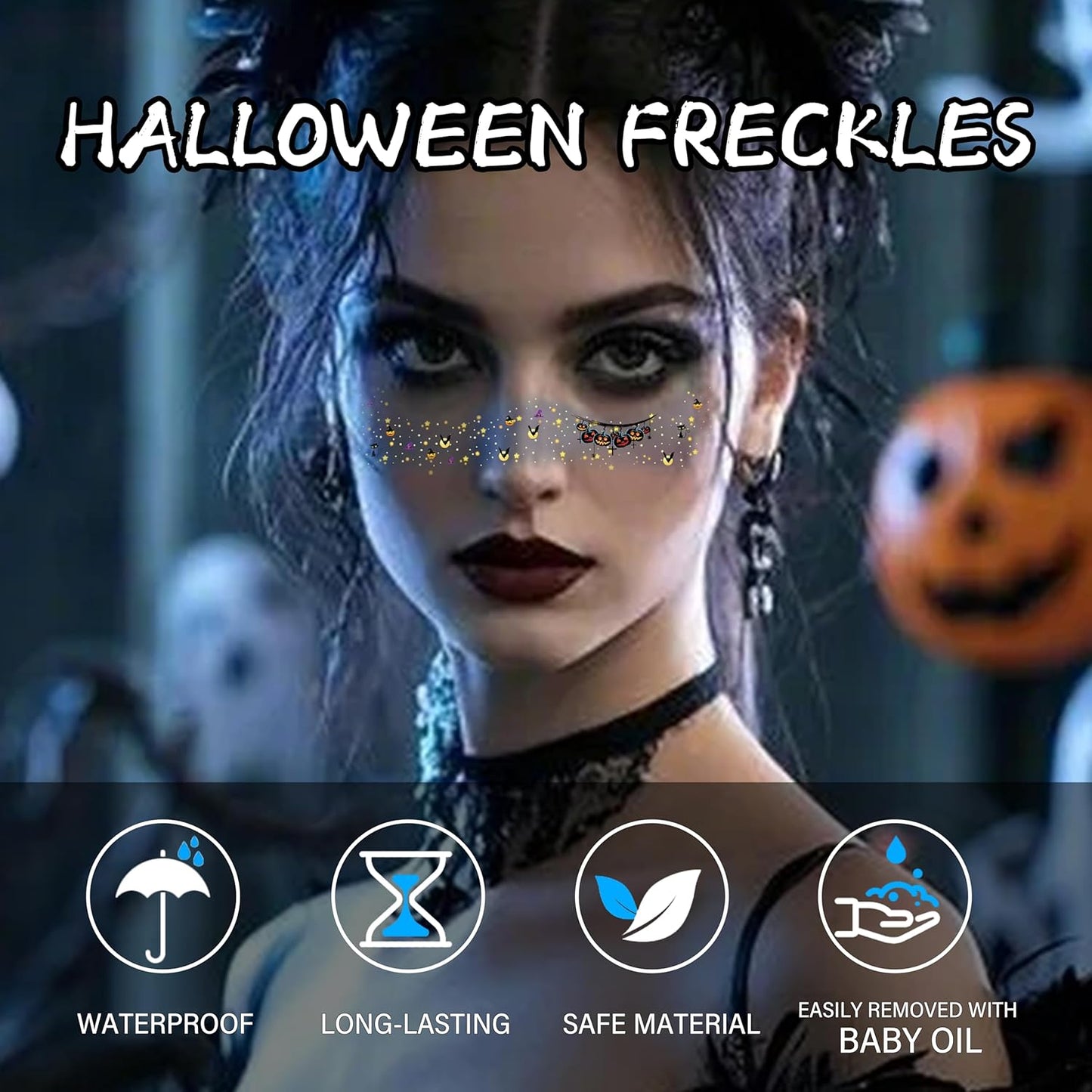 8 Pcs Halloween Glitter Tattoos, Halloween Glitter Freckles Face Tattoos Stickers, Waterproof halloween Rave Accessories Face Paint Makeup Kit for Women, Kids, Party Supplies