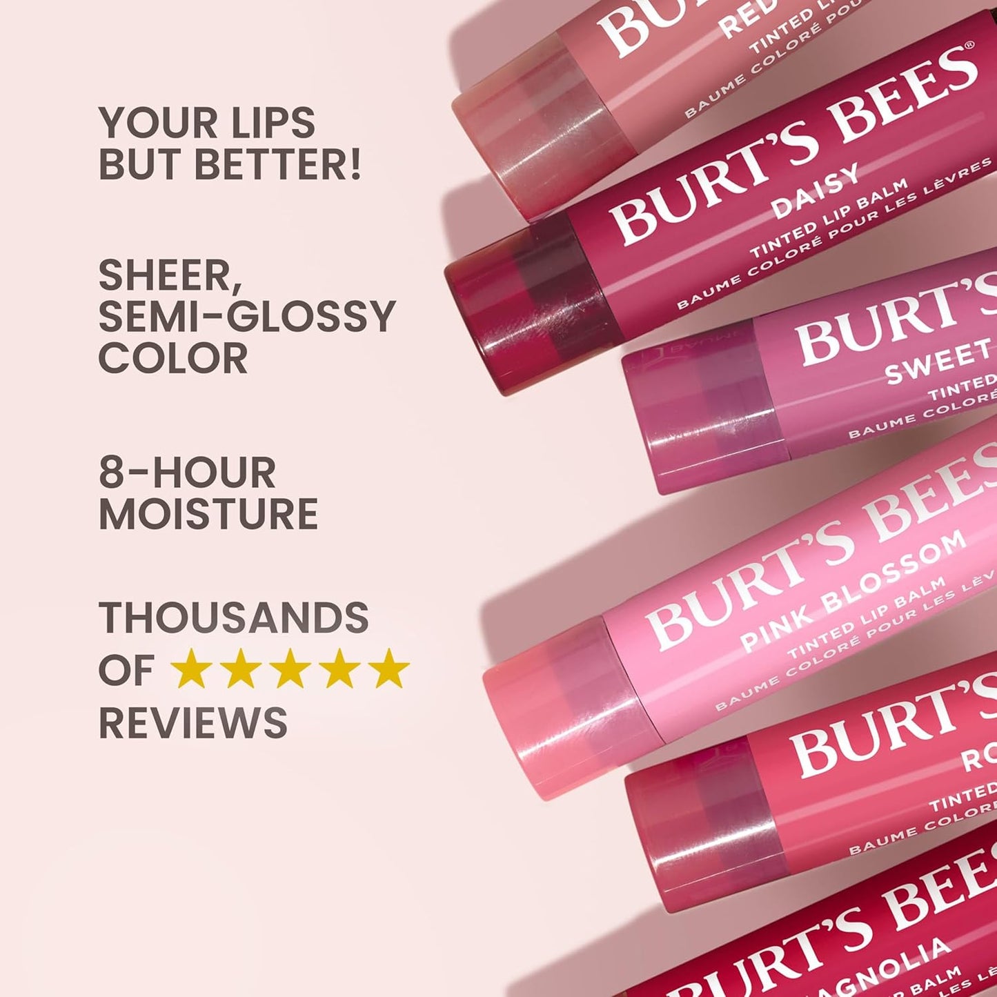 Burt's Bees Lip Tint Balm Stocking Stuffers Gifts, Long Lasting 2 in 1 Duo Tinted Balm Formula, Color Infused with Hydrating Shea Butter for a Natural Looking Buildable Finish, Red Dahlia (2-Pack)