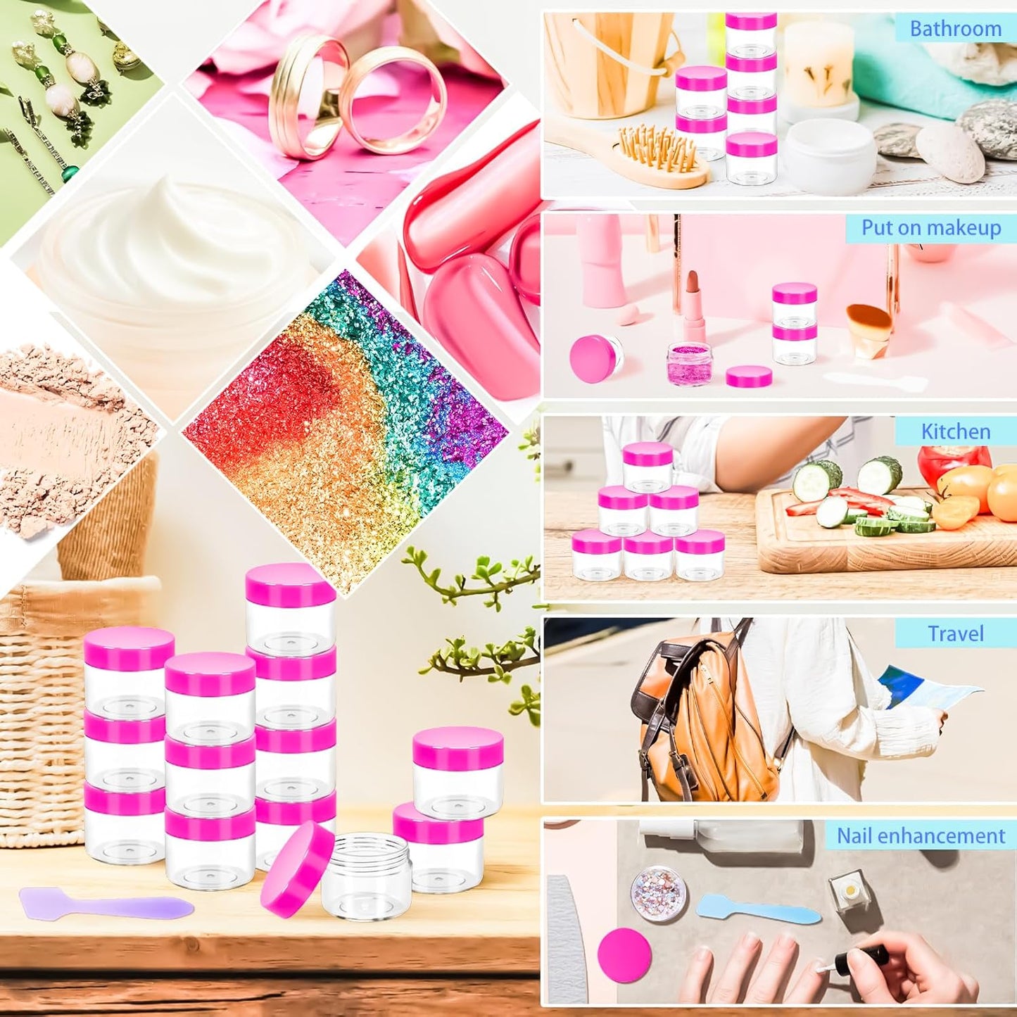 MotBach 35 Pack 20g Plastic Jars Containers, 20ml Travel Size Container Jars with Lids, 0.7oz Round Clear Cosmetic Container Jar for Travel Makeup Cosmetic Cream Sample Lip Balm Salve Beauty Lotion