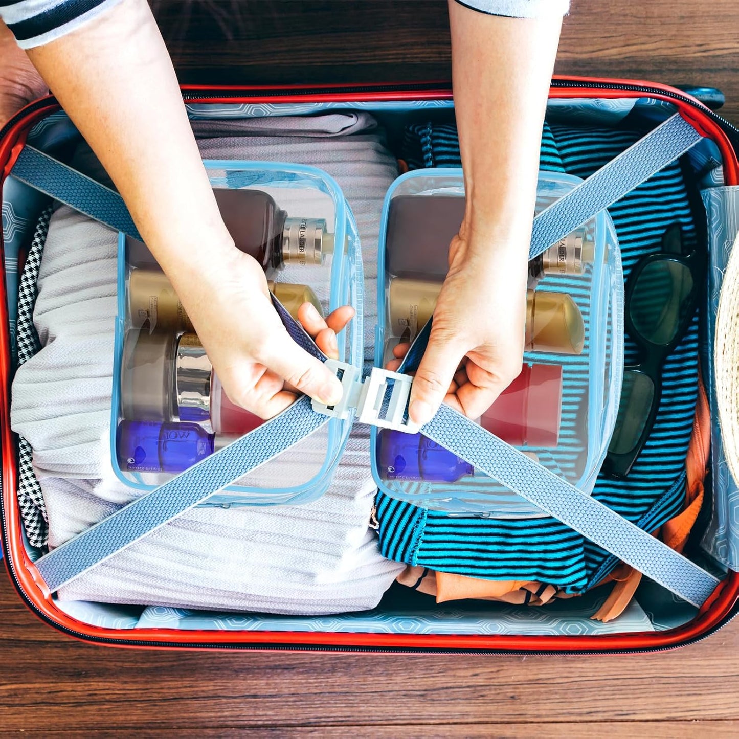 Tbestmax 40 Pack Clear Cosmetic Bags Makeup Bags Portable Waterproof Travel Toiletry Bags Organizer Blue, 7.5"x 4.8"x 2.3"