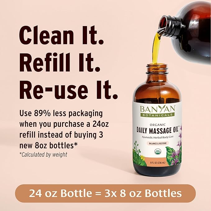 Banyan Botanicals Daily Massage Oil – Organic Ayurvedic Massage Oil – Balancing and Grounding Massage Oil with Organic Ashwagandha & Organic Shatavari – 8 oz – Non GMO Sustainably Sourced Abhyanga Oil