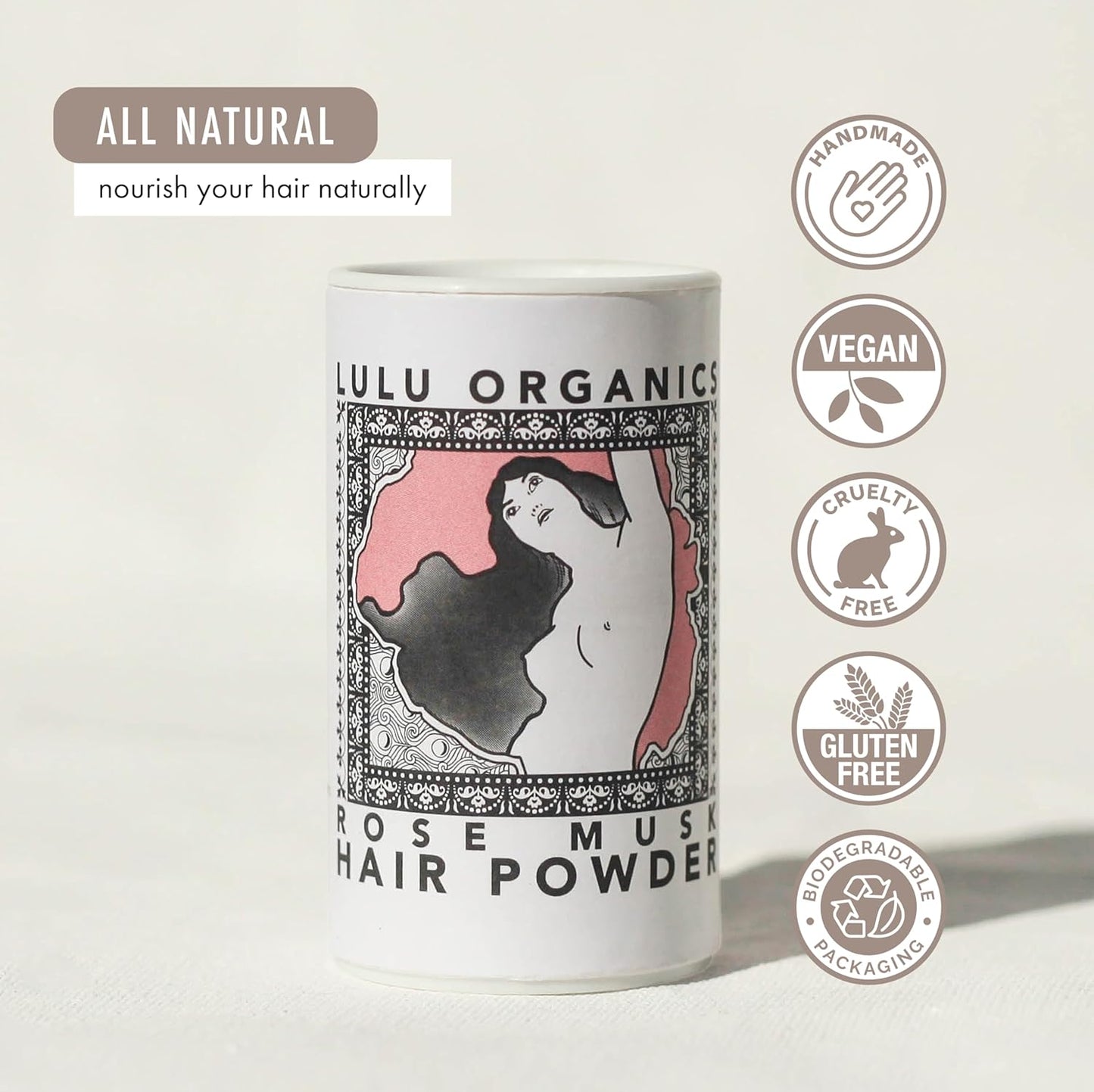 Dry Shampoo Powder for Dark, Blonde and Oily Hair, All Natural Body & Hair Powder for Women and Men, Paraben & Talc free No White Cast Synthetic Fragrance, Travel Size, Rose Musk -1oz