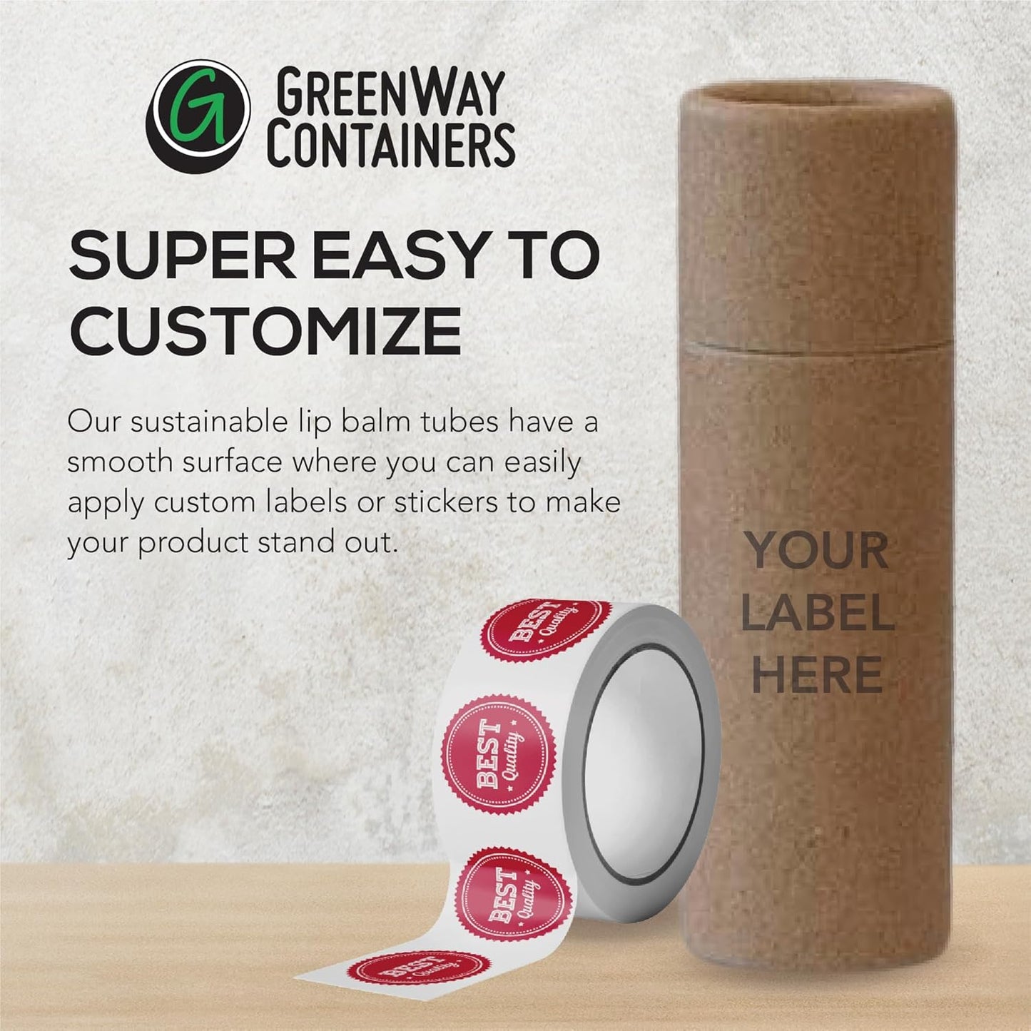 GreenWay 0.15oz / 4.25g Kraft Paperboard Lip Balm Tubes with Lids - 25 Pack Lip Gloss Tubes Refillable DIY Cosmetic Containers – Extra Thick Push-Up Bottom Lip Balm Containers - White