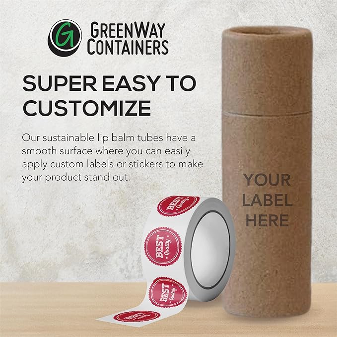 GreenWay 0.15oz / 4.25g Kraft Paperboard Lip Balm Tubes with Lids - 12 Pack Lip Gloss Tubes Refillable DIY Cosmetic Containers – Extra Thick Push-Up Bottom Lip Balm Containers - Brown