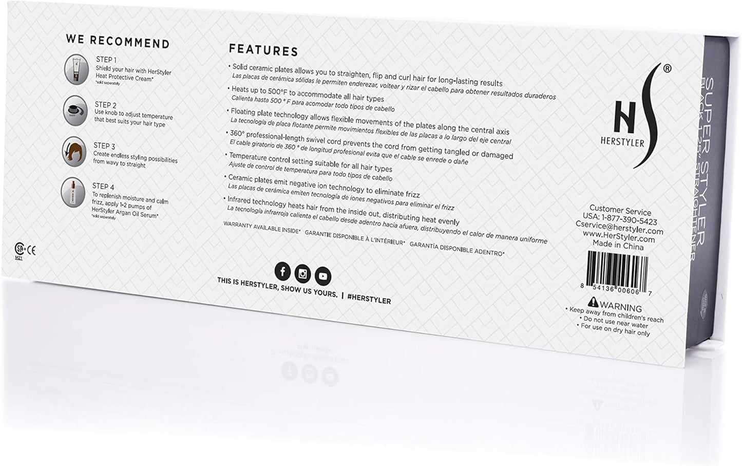 Herstyler Superstyler Onyx Ceramic Flat Iron - Ceramic Hair Straightener with Adjustable Temperature - Travel-Friendly Dual Voltage Flat Iron