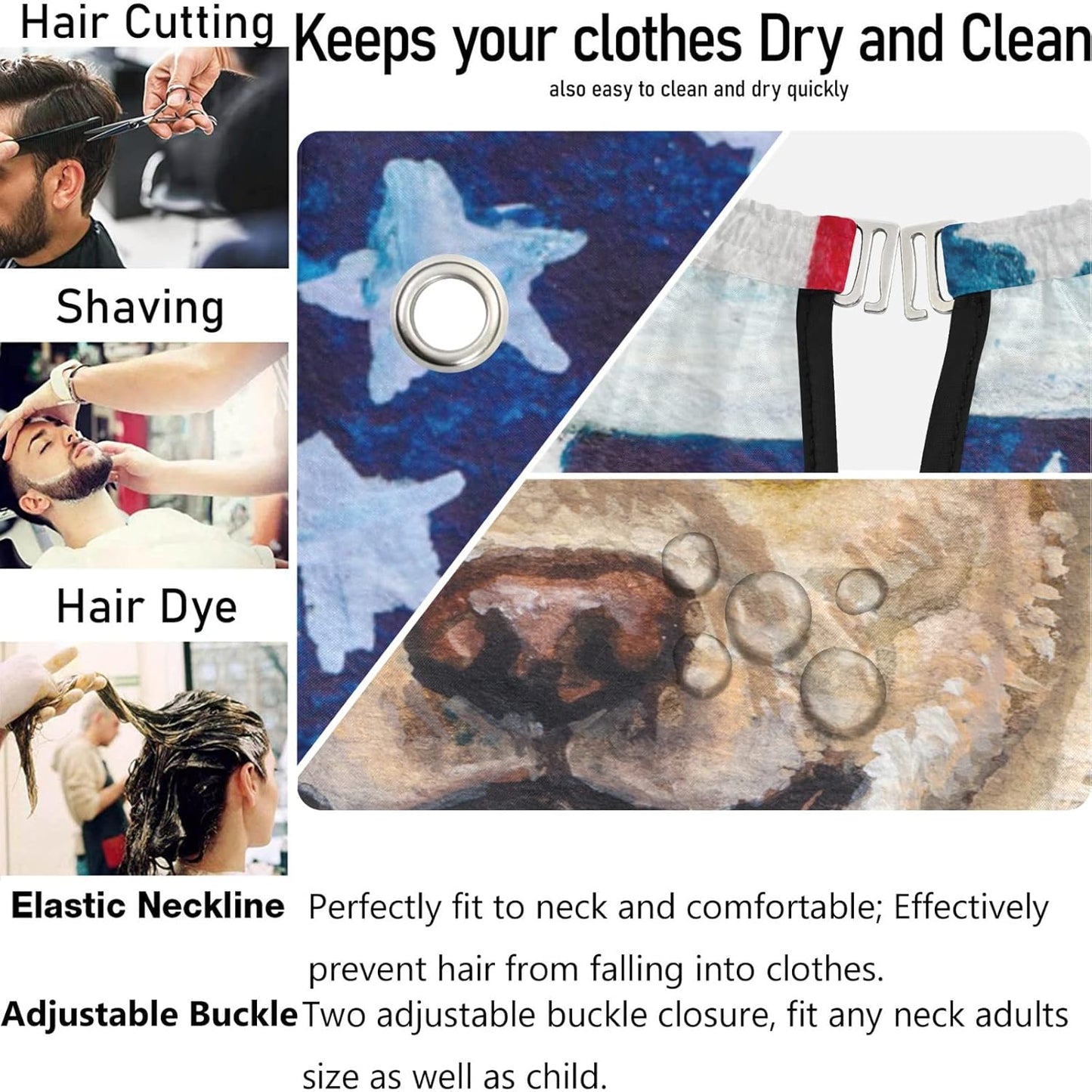 visesunny Barber Cape Dog American Flag Polyester Hair Cutting Salon Cape Apron Anti-Static Haircut Water-Resistant Shaving Cloth Beard Shaving Bib Hairdressing Cape