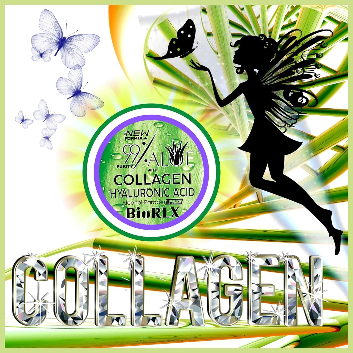 BioRLX 99% Aloe Vera Gel with Collagen and Hyaluronic Acid 250 Ml 8.5 Fl Oz - For Face Body, Hair & Scalp, After Sun Relief, Natural, Soothing, Hydrating