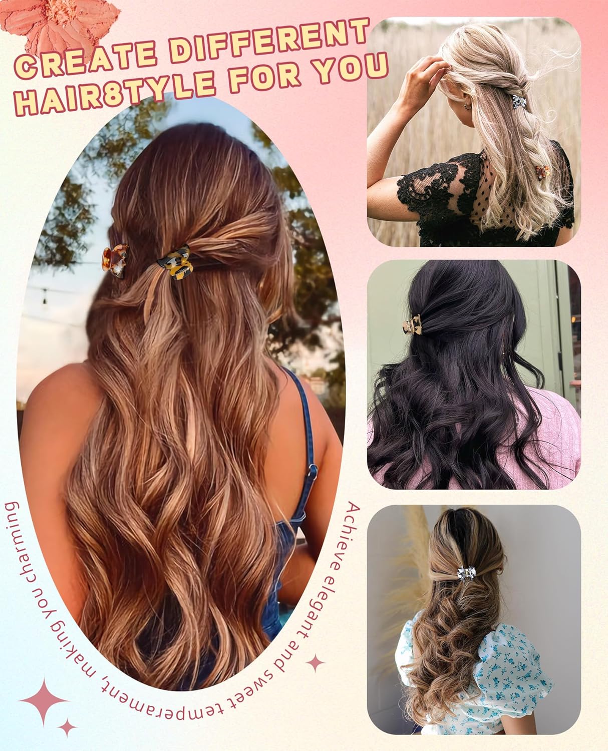 Claw Hair Clips Jaw Clamps - 12PCS Small Hair Claw Jaw Clamp for Thin Hair Styling Accessories Classic Hair Clamp for Women Girls(Amber)