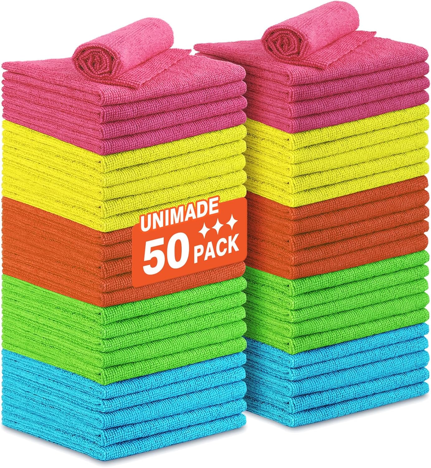 Microfiber Cleaning Cloth, 50PK Reusable Shop Rags Bulk Microfiber Cleaning Cloth Lint Free Cleaning Towels for Car Kitchen Automotive Bar Mechanic Restaurant Garage, 11.5"x11.5", Multicolor