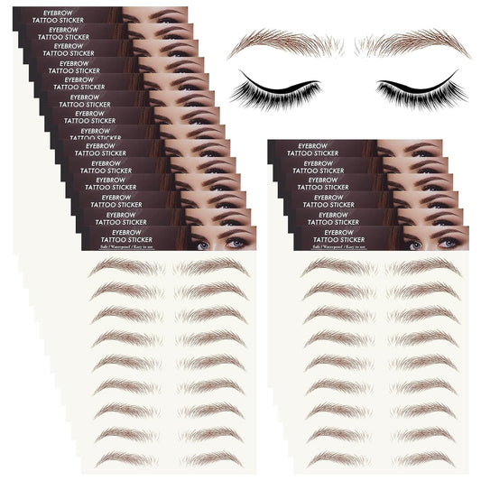 20 Sheets 180 Pairs Eyebrow Tattoo Stickers 4D Stickers Eyebrow Transfers Stickers Peel off Eyebrow Grooming Shaping Makeup Sticker for Women Girls Brown