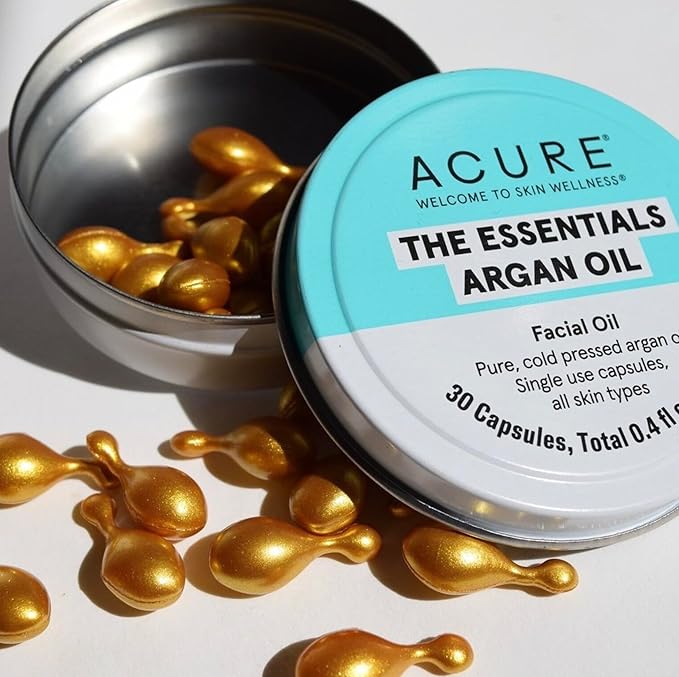 Acure The Essentials Argan Oil Capsules | Certified Organic Pure Cold Argan Oil, Single Use Capsules For All Skin Types, 30 Capsules