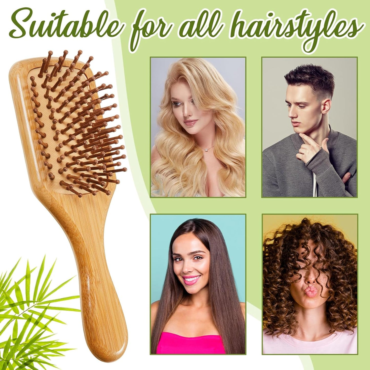 Tessco for you 12 Pcs Christmas Bamboo Hair Brushes Thanksgiving Bulk Wooden Paddle Brush Scalp Massage Bristle Anti Static Engraving DIY Gift for Women Wedding(7.87'' X 2.56'',Natural)