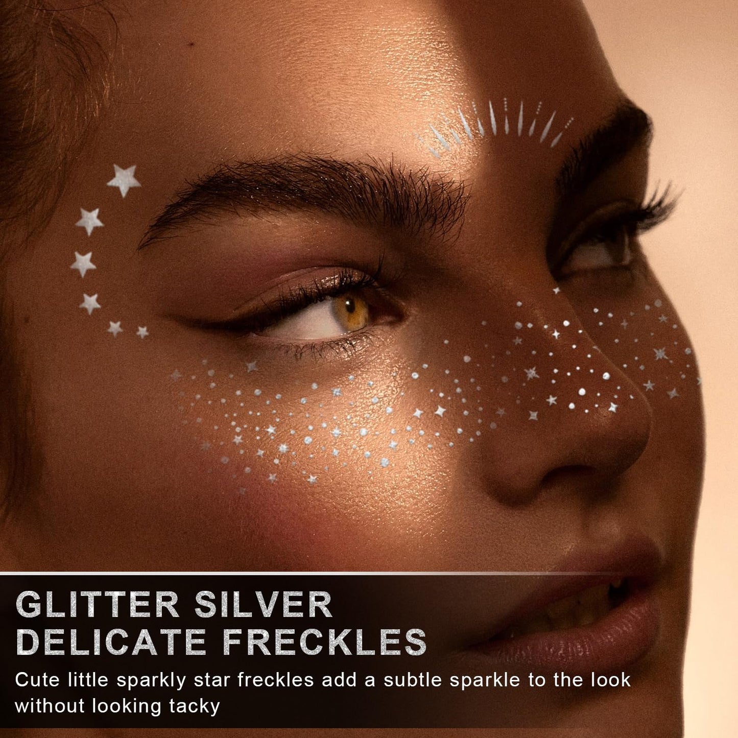 Glitter Freckles Face Tattoo, 20PCS Silver Makeup Patch, Faux Freckles Waterproof Temporary Tattoos Cute Glitter Women and Kids Makeup Accessories For Christmas (Silver)