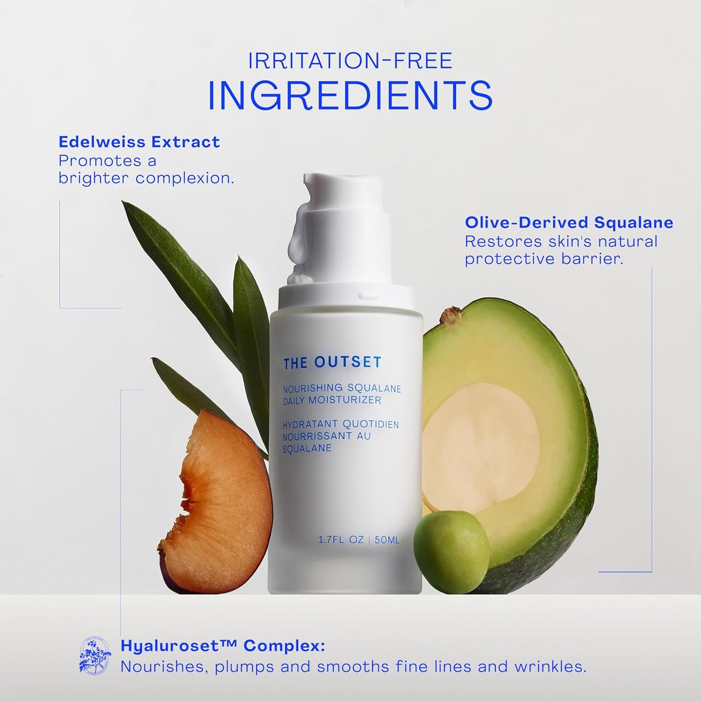 The Outset Nourishing Squalane Daily Moisturizer - Gentle Fragrance Free Non-Comedogenic Cream - Barrier Repair, Hydrating - Clean, Vegan, Gluten Free - All Skin Types, Sensitive Skin - 1.7FL OZ