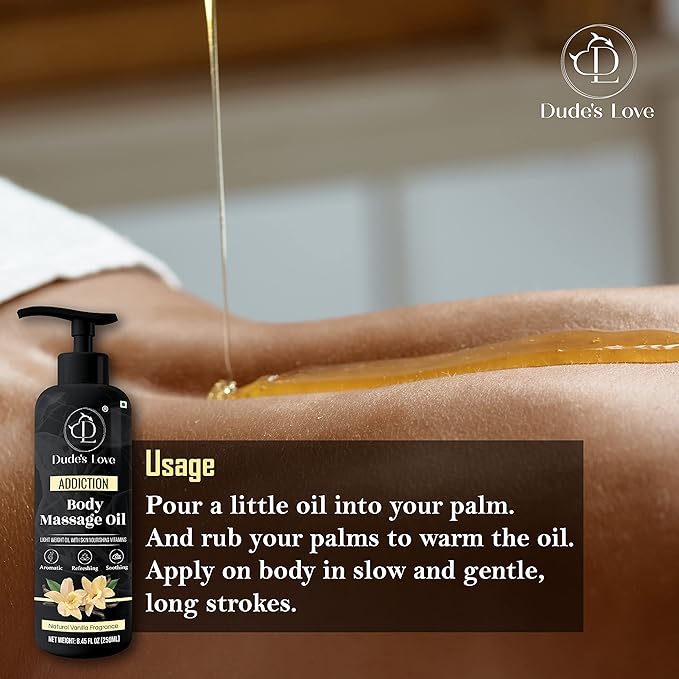 Organic - Vanilla Edible Full Body Massage Oil - No Stain & Non-Sticky | with Fractionated Coconut Oil, Vanilla & Jasmine Oil, Date Night | Massage Oil for Massage Therapy - 8.45 Fl Oz