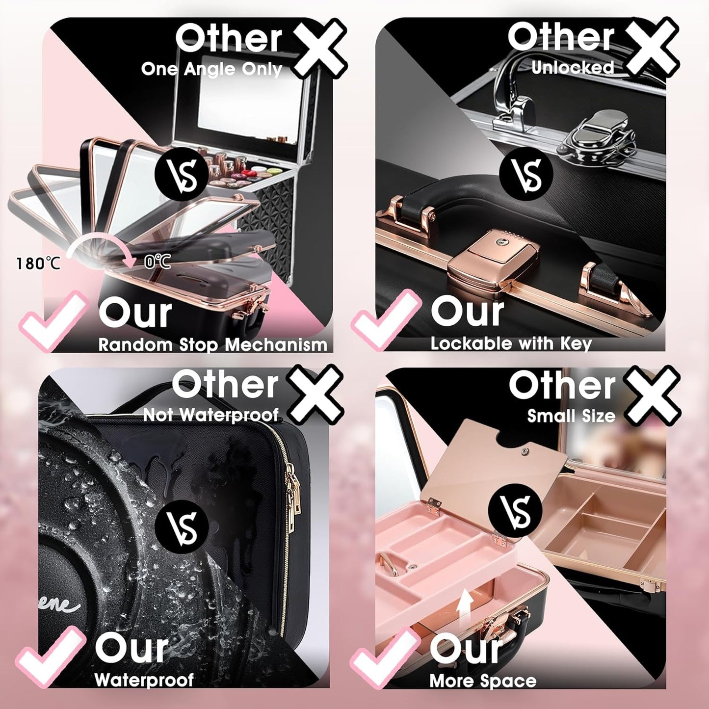 Travel Makeup Case with LED Lighted Mirror 12 Inch Portable Makeup Box Organizer Adjustable Brightness in 3 Colors Cosmetic Storage Case with Dividers Hard Aluminum Shell Vanity Box Black