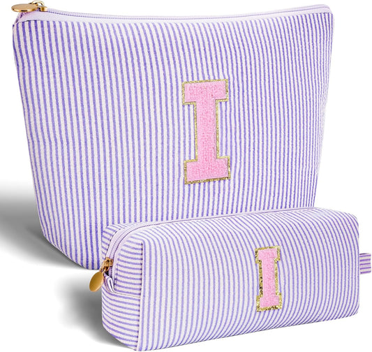 Personalized Makeup Bag for Women Girls - Fashion Cosmetic Bag Trendy Travel Toiletry Bag with Initials Letter - Teen Gifts - Lavender,I