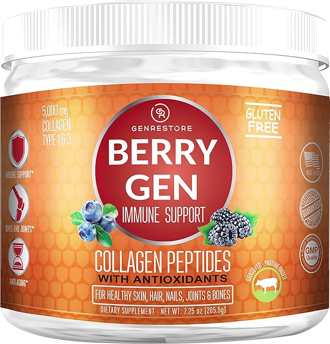 Berry Gen Immune System | Helps with Immune System and Powerful Antioxidant | Non-GMO | Grass-Fed Collagen Peptides Type 1 & 3 | 205.50 Grams (2)
