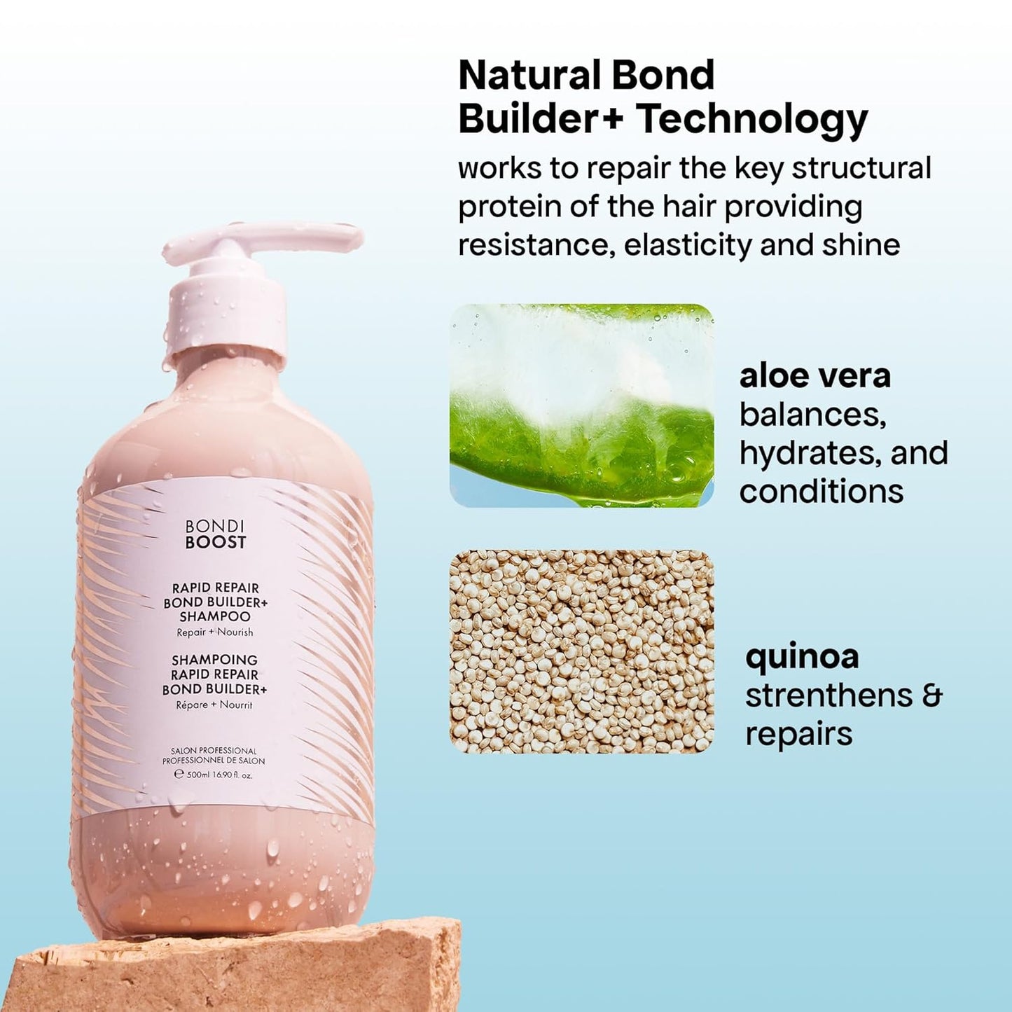 BONDIBOOST Rapid Repair Bond Builder + Shampoo for Damaged Hair [16.90 fl oz], Strengthening Formula for Restoring + Rebuilding Hair, Deep Conditioning + Nourishing Treatment for Healthier Results