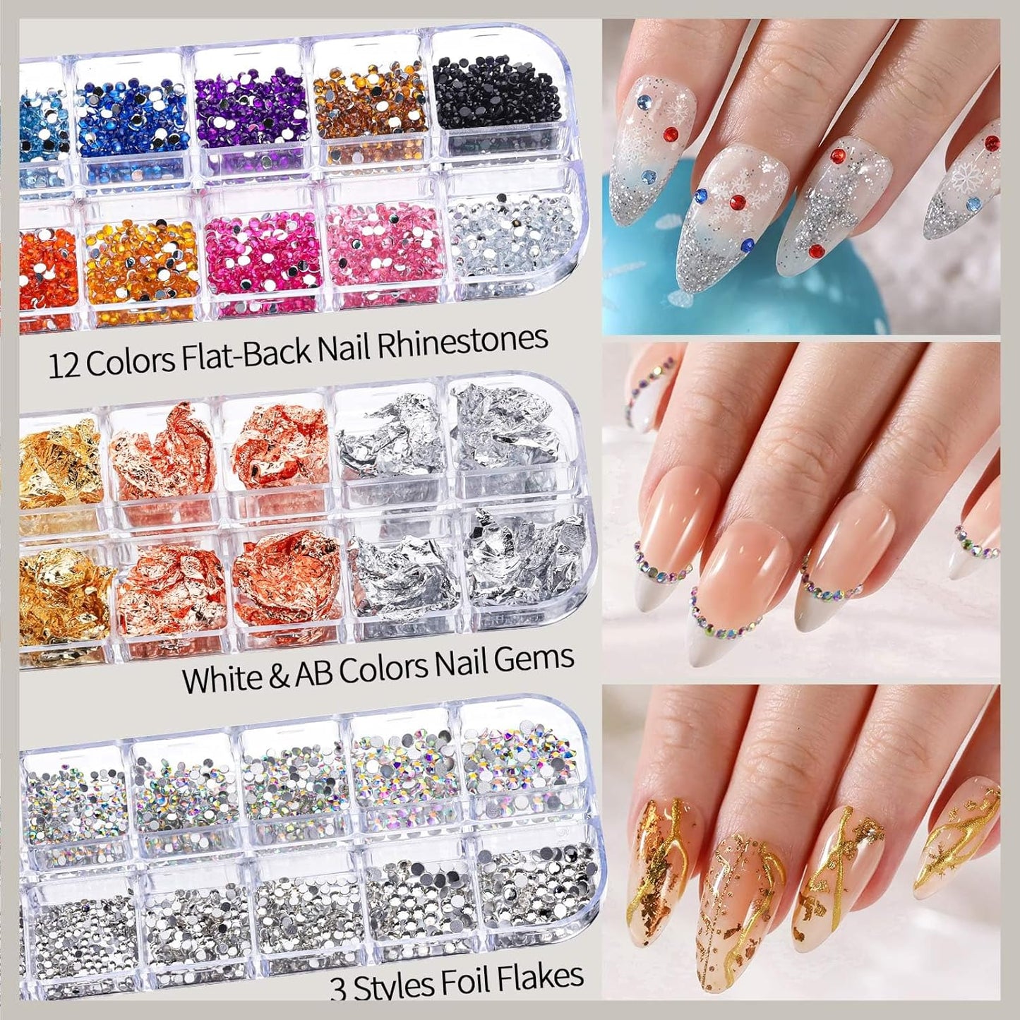 FANDAMEI Nail Design Kit, Nail Art Kit, 15 PCS Nail Brushes For Nail Art, Nail Art Tools, Rhinestones For Nails, Nail Stickers, Pearl Chrome Nail Powder, Chrome Powder For Nails, Nail Design Tools