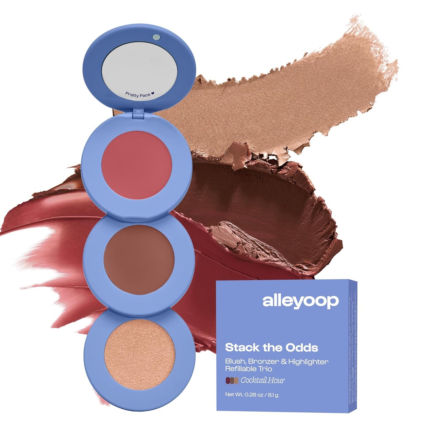 Alleyoop Stack The Odds - Stackable Makeup Palette - Cream Blush, Contour, Bronzer & Highlighter Blendable Cream Make up Palette - Natural, Glowy Finish - Makeup Stacks for Travel, Cocktail Hour