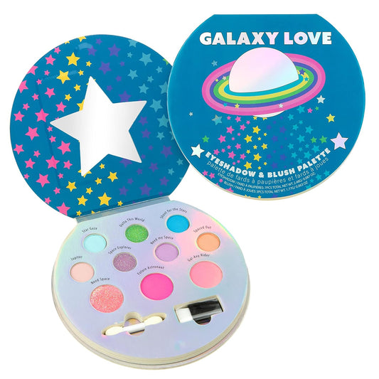 10 Color Eyeshadow Palette & Blush Makeup Novelty Beauty Set, Fold Out Compact with Mirror, Washable, Non-Toxic,Galaxy Love Glisten & Glitter Makeup Palette
