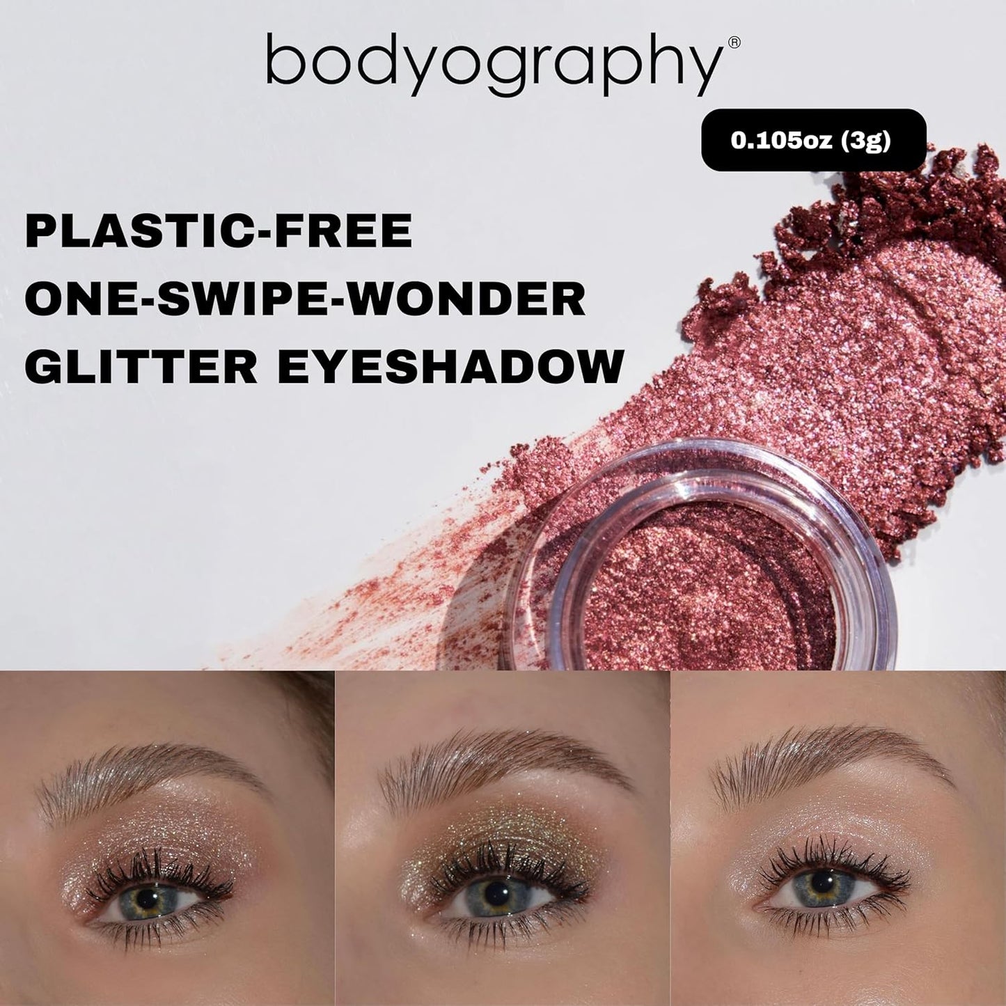Bodyography Glitter Pigment Eye Shadow | Long Wear Shimmer Eyeshadow | Vegan, Talc & Paraben Free | Cream Powder Formula | Spectra (Navy) 1.5 g